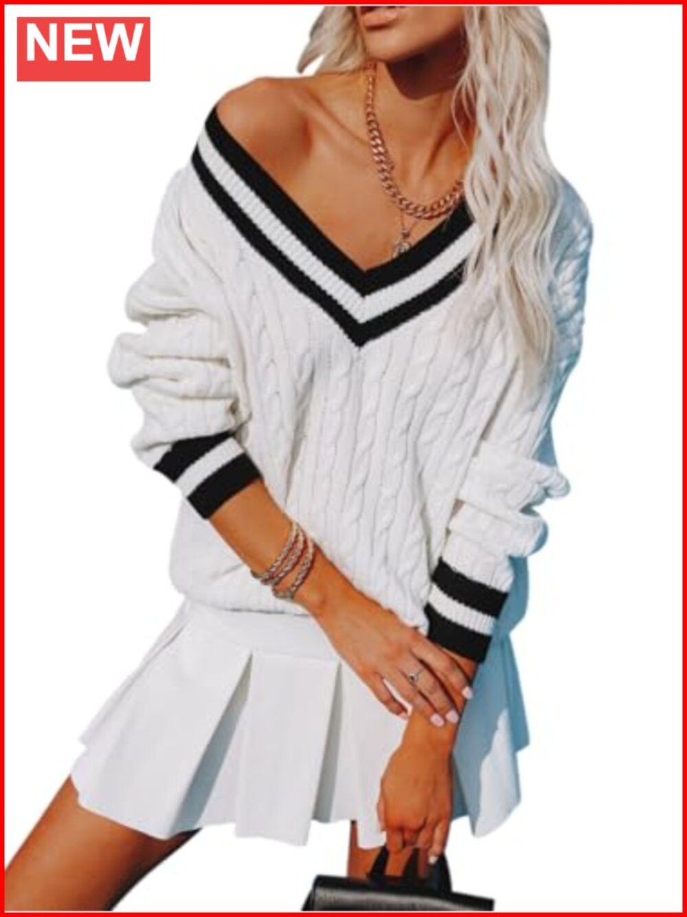 Womens V Neck Oversized Cable Knit Pullover Sweater Long Sleeve Chunky Tunic